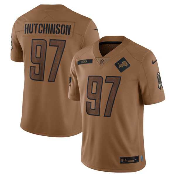 Men%27s Detroit Lions #97 Aidan Hutchinson 2023 Brown Salute To Service Limited Football Stitched Jersey Dyin->houston texans->NFL Jersey